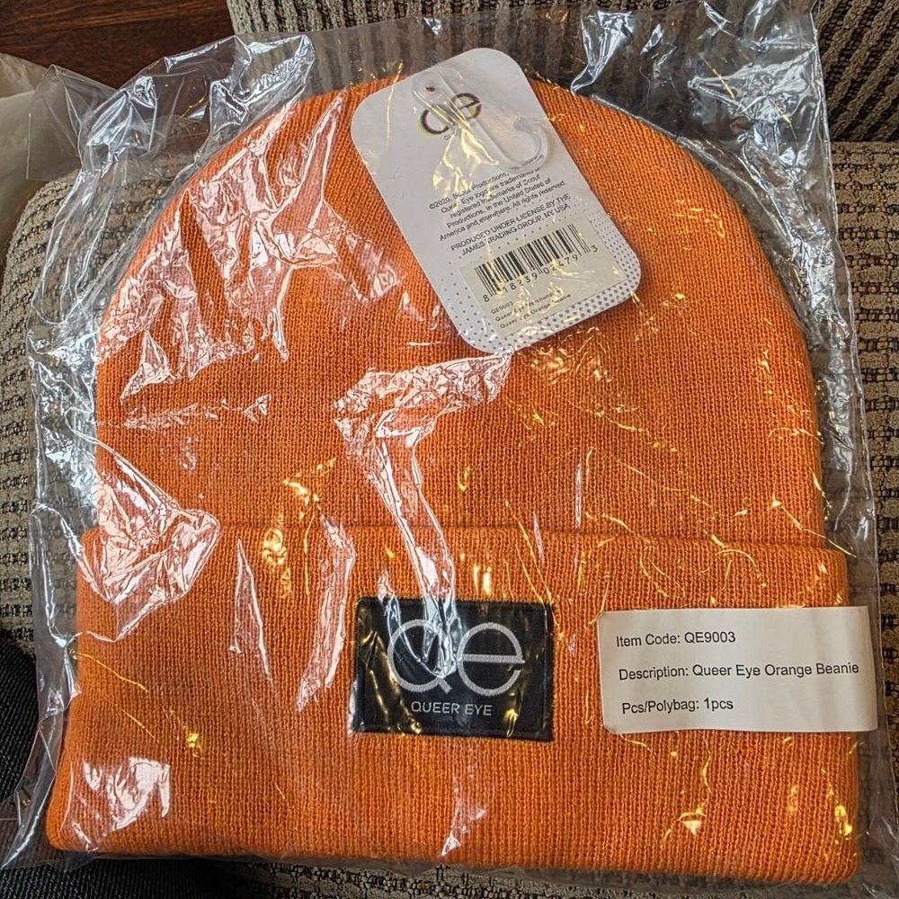 Queer Eye Beanie Hat Unisex‎ OS Orange Logo Patch Jonathan Antoni Bobby NWT